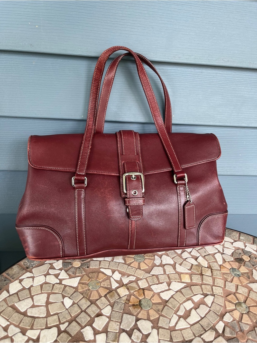 Classic vintage coach Burgundy Leather Tote Bag